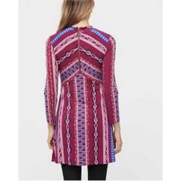 NWT Free People Purple Stella Mini Dress Small Mock Neck Tribal Print Bohemian - Picture 4 of 12